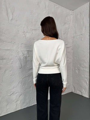 Ekru Kayık Yaka Modal Bluz 2540-Ekru