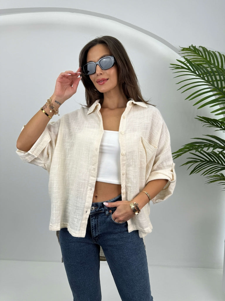 Taş Düşük Kol Oversize Gömlek