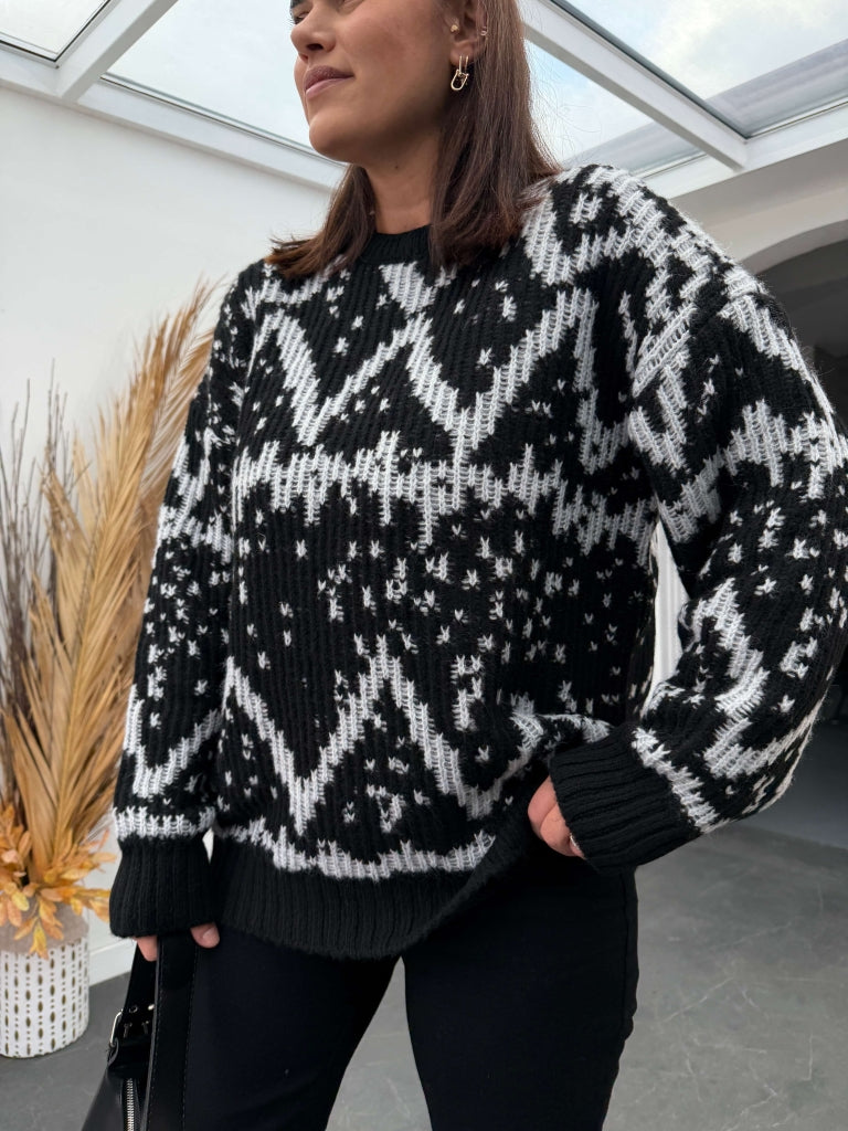 Siyah Jakarlı Yumuşak Oversize Triko Kazak 2559-SİYAH