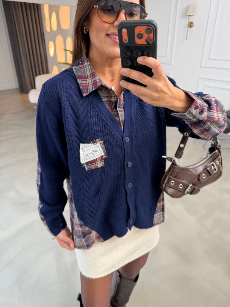 Lacivert Hırka Detaylı Ekose Gömlek 55883-Lacivert