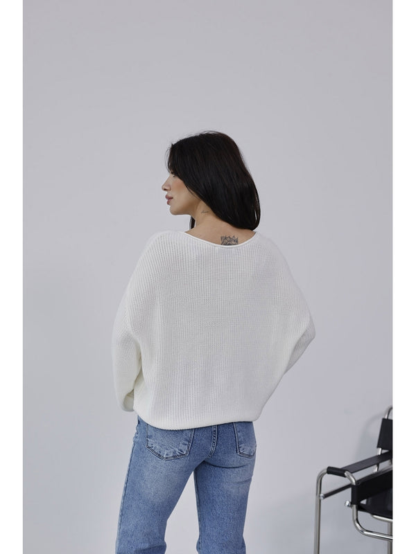 Dilvin Ekru Kayık Yaka Merserize Kazak 10804-Ekru