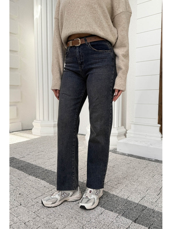 Kahve Yıkamalı Mavi Kesik Paça Kermerli Jean AK102-Mavi