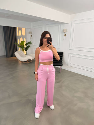 Pembe İçi Atletli Askılı Crop Takım 4807-Pembe