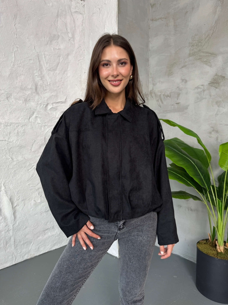 Siyah Süet Premium Bomber Ceket