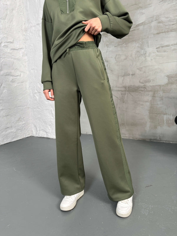 Haki Paraşüt Şeritli Fermuarlı Scuba Takım 2624-Haki