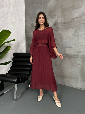 Bordo Kolyeli İkili Premium Takım