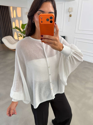 Ekru Transparan Pelerin Triko Bluz 2869-Ekru