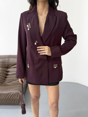 Mürdüm Küpeli Blazer Ceket 580756-MÜRDÜM