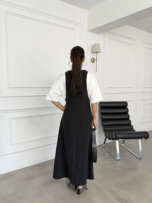 Siyah Tshirt Detaylı Salaş Elbise 4131-Siyah