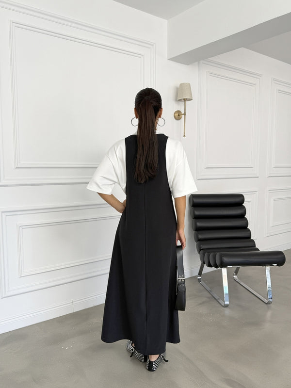 Siyah Tshirt Detaylı Salaş Elbise 4131-Siyah