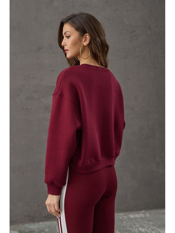 Bordo Teddy Nakış Detaylı Sweat