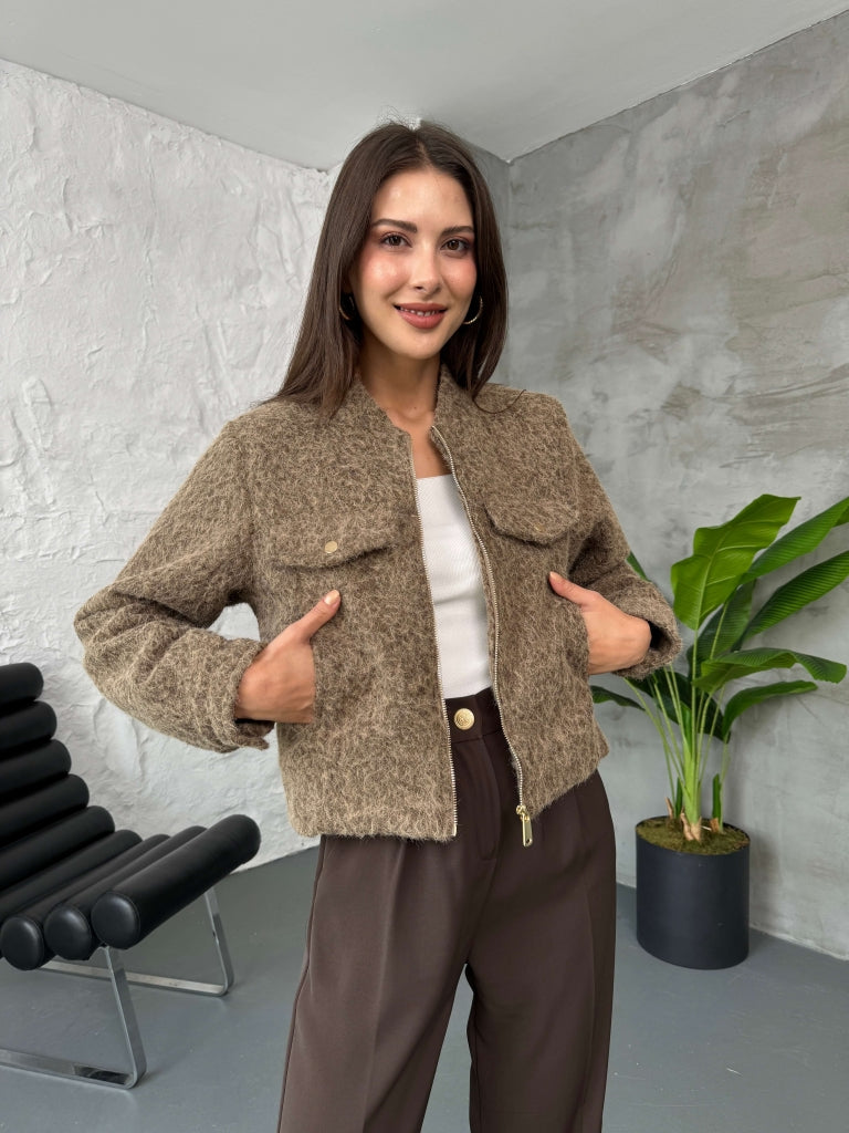 Vizon Cep Detaylı Kırçıllı Ceket