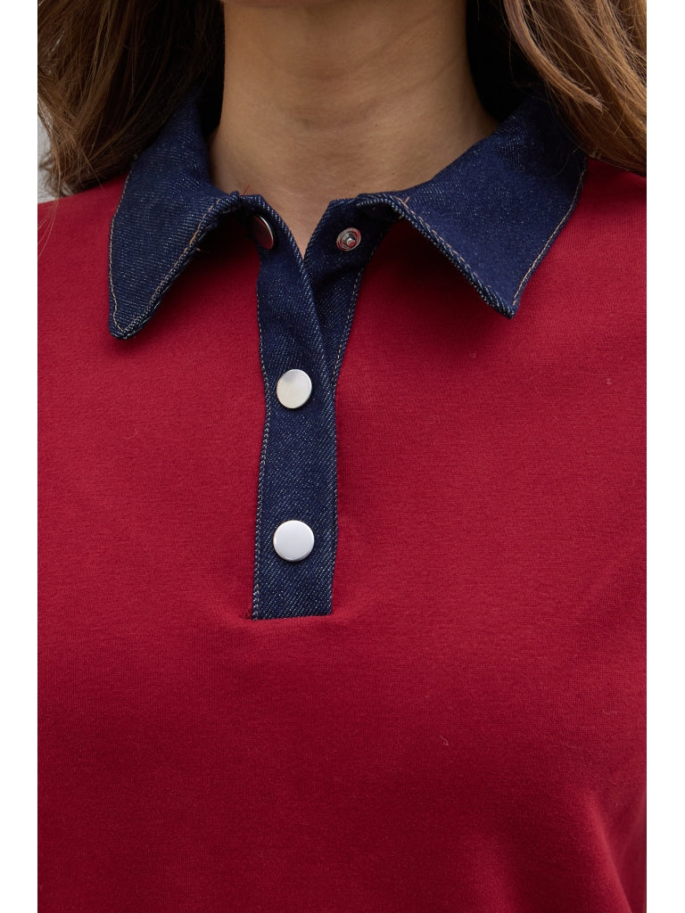 Bordo Denim Yaka Tasarım Sweat