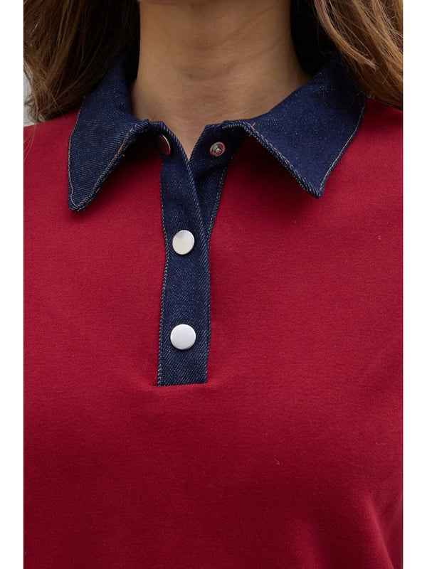 Bordo Denim Yaka Tasarım Sweat