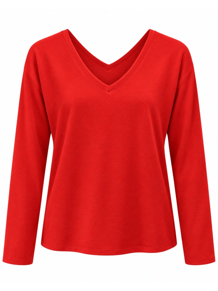 Kırmızı Ön Arka V Yaka Sweat M-12459-Kırmızı