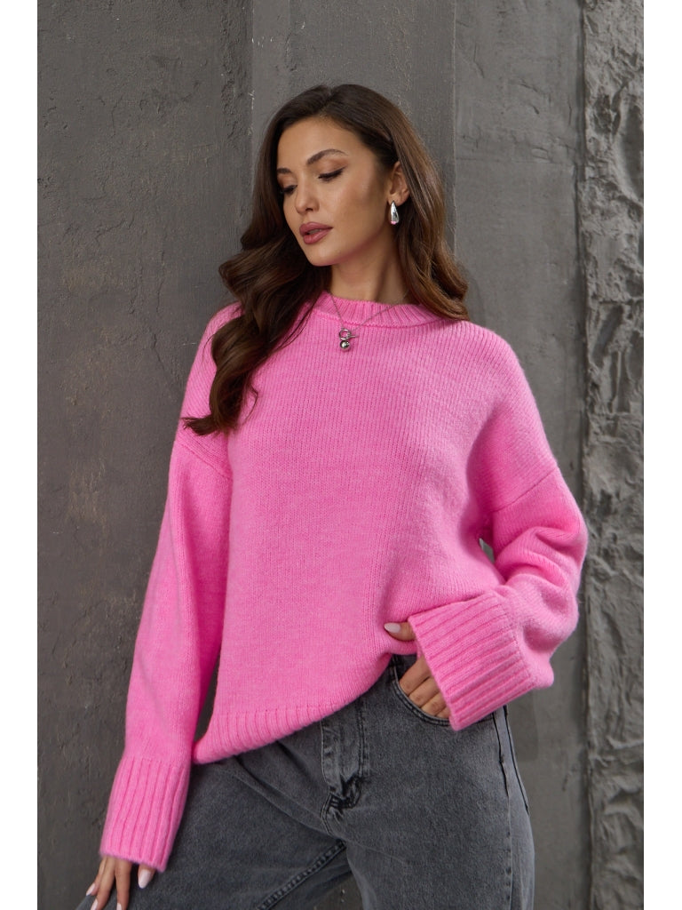Pembe Bisiklet Yaka Oversize Kazak