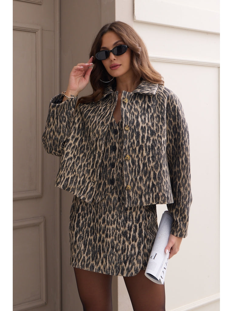 Leopar Massi Model Oversize Kaşe Ceket