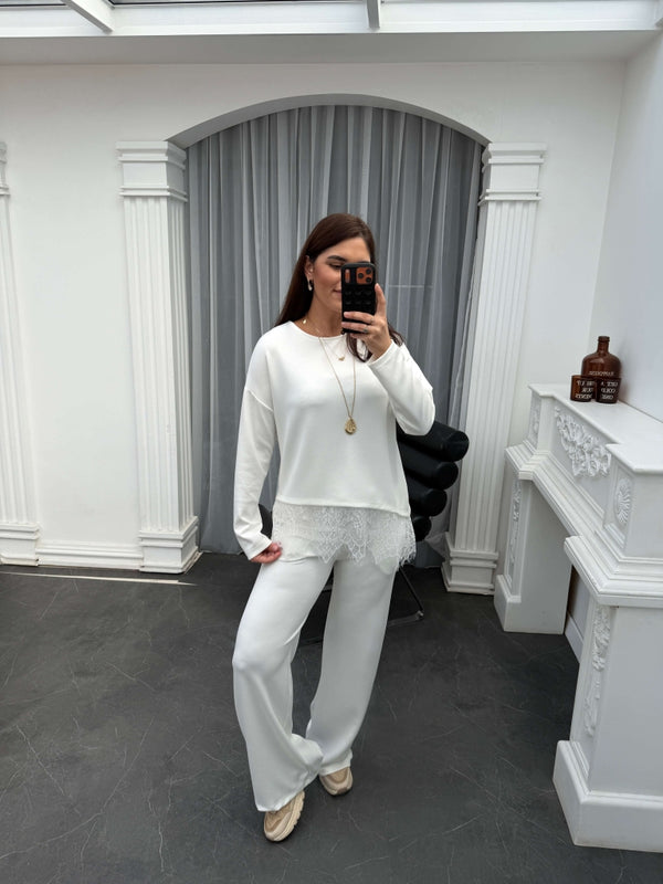 Ekru Etek Ucu Dantelli Modal Takım 4105-Ekru