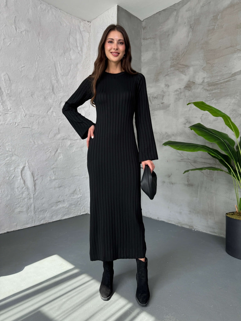 Siyah Massi Model Merserize Triko Elbise