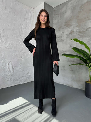 Siyah Massi Model Merserize Triko Elbise