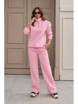 Pembe Fermuarlı Basic Sweat