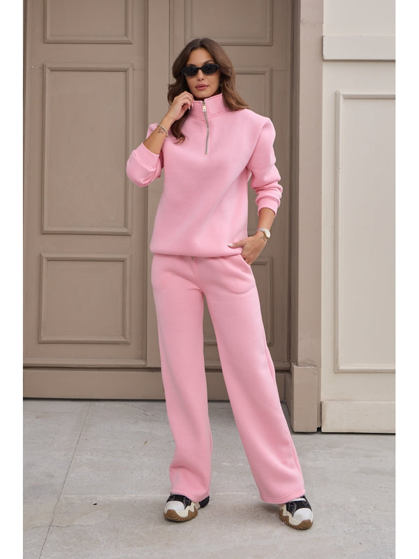 Pembe Fermuarlı Basic Sweat