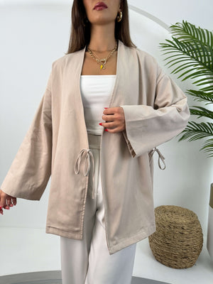 Taş Gabardin Bağlamalı Kimono Ceket