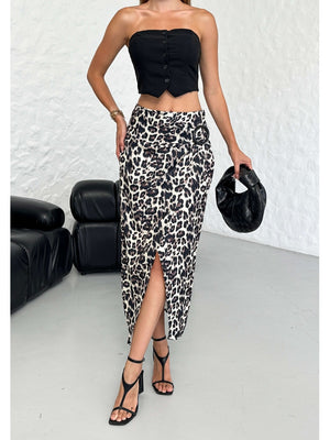 Leopar Toka Detaylı Yırtmaçlı Etek 65659