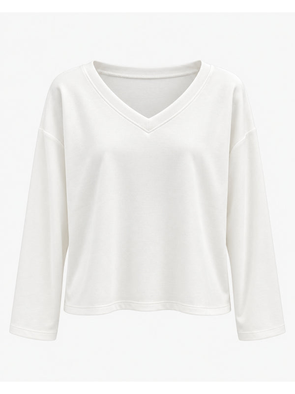 Beyaz V Yaka Uzun Kollu Sweat M-11094-Beyaz