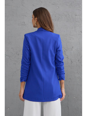 Saks Şal Yaka Kolu Büzgülü Blazer Ceket 50045-SAKS