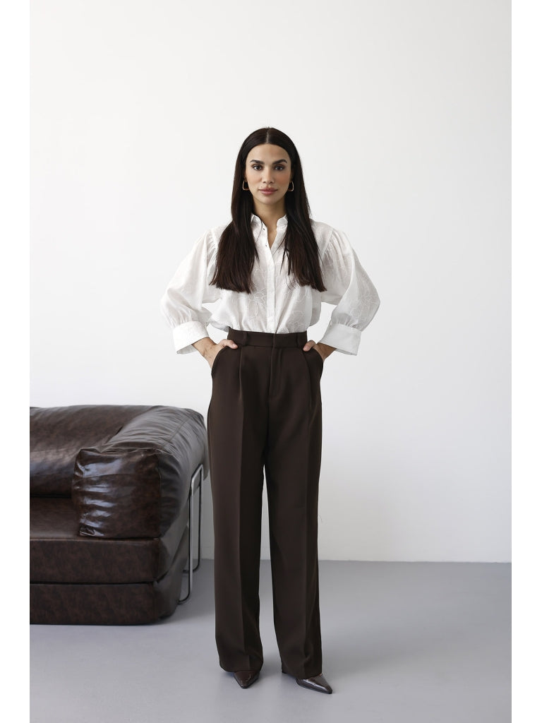 Kahve Pileli Palazzo Pantolon 51024-Kahve