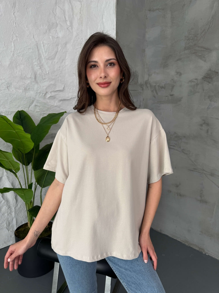 Bej Oversize Basic Tshirt EY002-BEJ