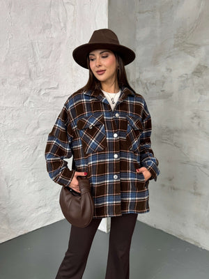 Kahverengi Cep Detaylı Ekose Ceket EY6055