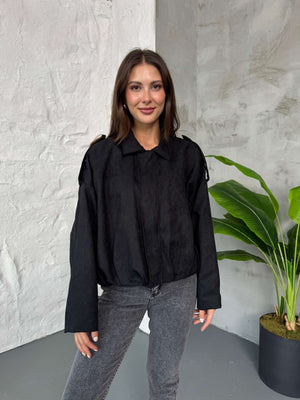 Siyah Süet Premium Bomber Ceket