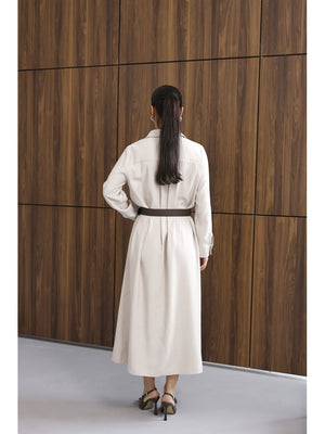 Taş Maxi Boydan Düğmeli Kemerli Elbise 8185-Taş