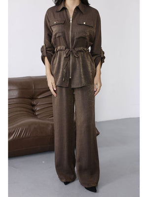 Kahverengi Simli Bel Bağlamalı Takım 51279-Kahverengi