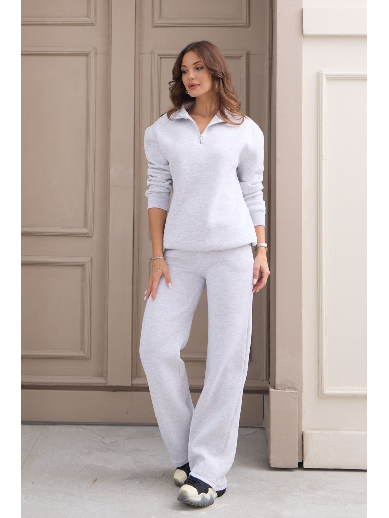Gri Fermuarlı Basic Sweat