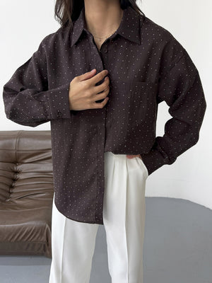 Acı Kahve Taş Baskılı Gömlek 8126-Acı Kahve