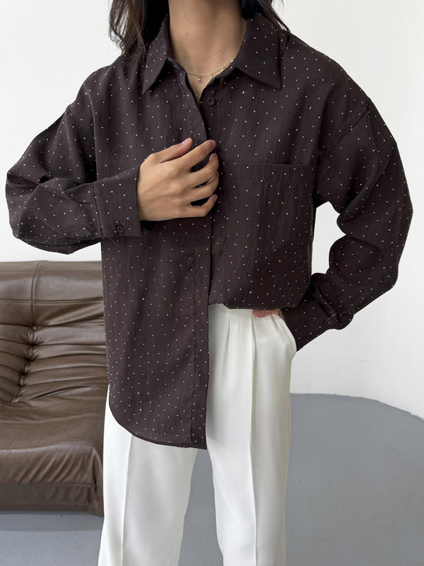 Acı Kahve Taş Baskılı Gömlek 8126-Acı Kahve