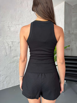 Siyah Zr Model Halter Yaka Taşlı Atlet