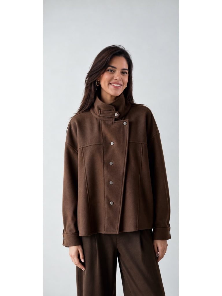 Kahverengi Çıtçıtlı Kaşe Gömlek 005172-Kahverengi