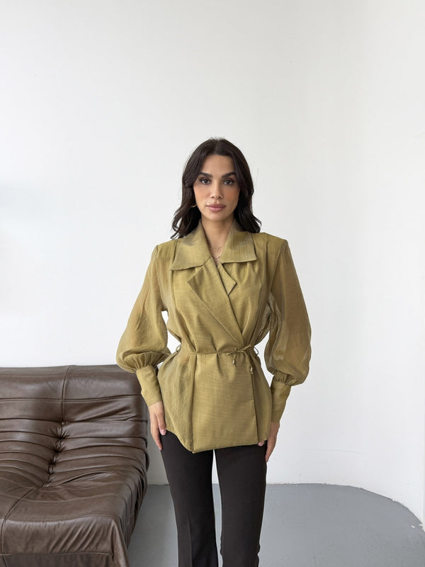 Olive Vatkalı Tencel Gömlek EY-5029-OLİVE