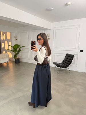 Lacivert Desenli Kemerli Etek Pantolon 51519-Lacivert