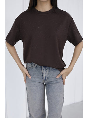 Kahverengi Taş Baskılı Tshirt 4236-Kahve