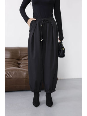 Siyah Beli Bağcıklı Şalvar Pantolon 51224-SİYAH