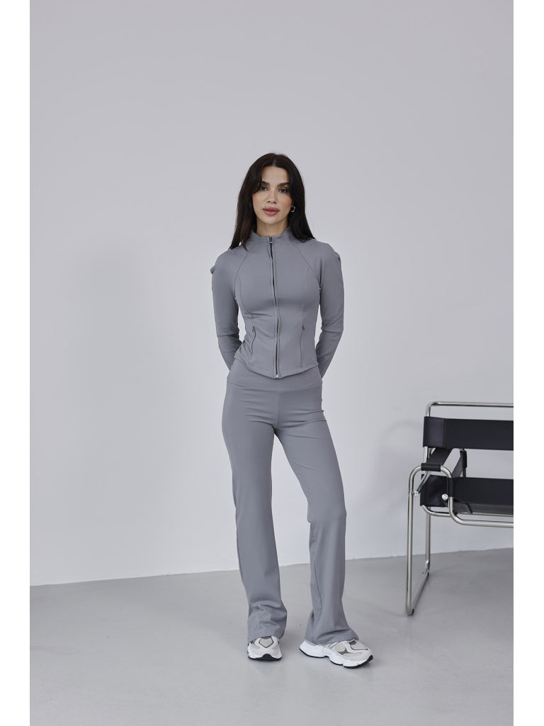 Gri Parmak Geçirme Detaylı Tayt Takım 4063-Gri
