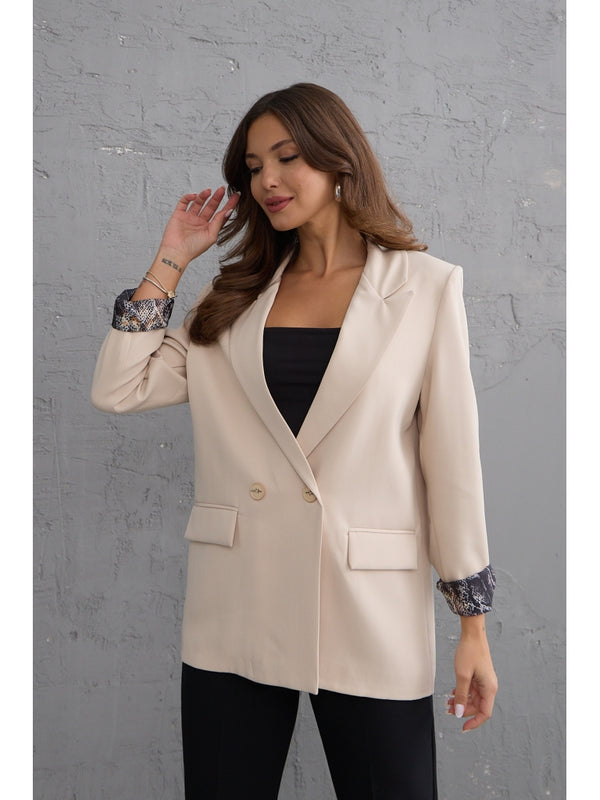 Taş Leopar Kol Katlamalı Blazer Ceket