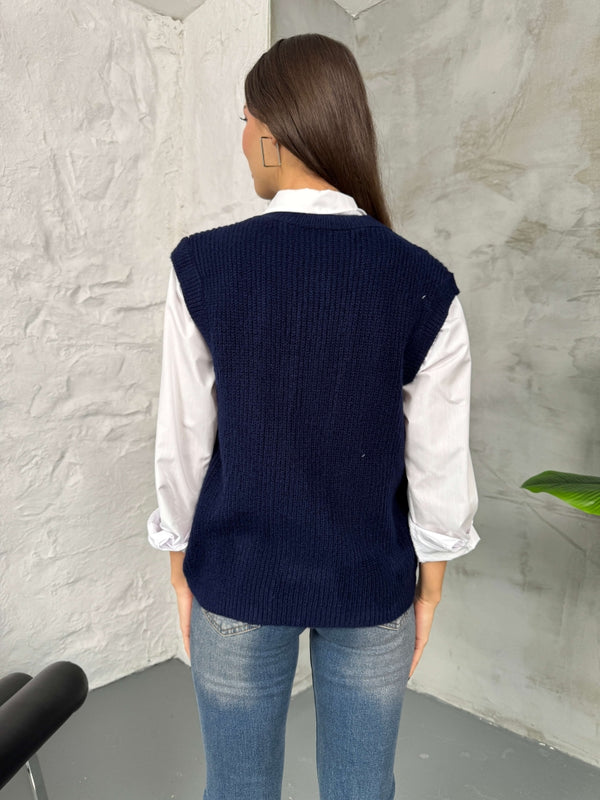 Lacivert Teddy Nakışlı Süveter