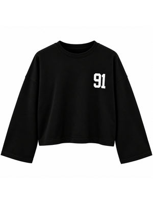 Siyah Baskılı Uzun Kollu Basic Sweat 12470-Siyah