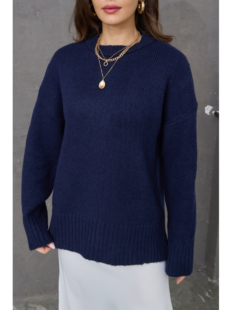 Lacivert Bisiklet Yaka Oversize Kazak